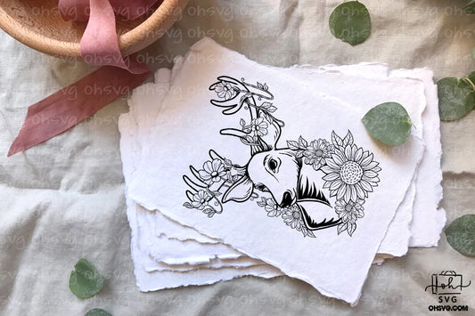 Deer With Flowers PNG, Deer PNG, Deer Floral PNG, Deer Head PNG