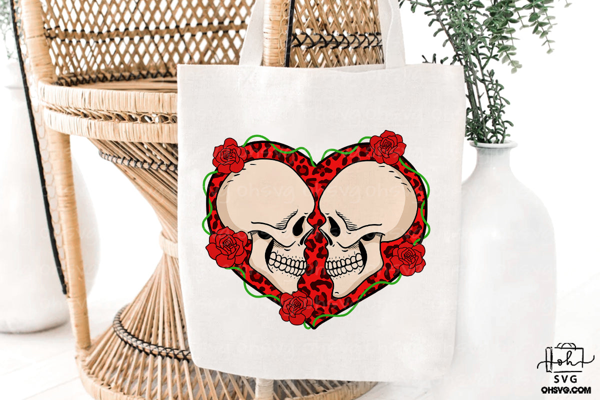 Couple Skull In Heart PNG, Skeleton Happy Valentine PNG, Skull Love Valentine Day PNG