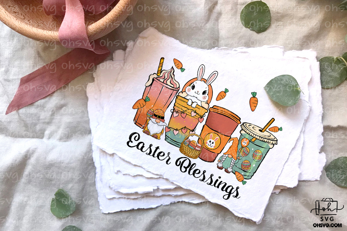 Easter Blessing PNG, Bunny Coffee Easter PNG, Happy Easter PNG