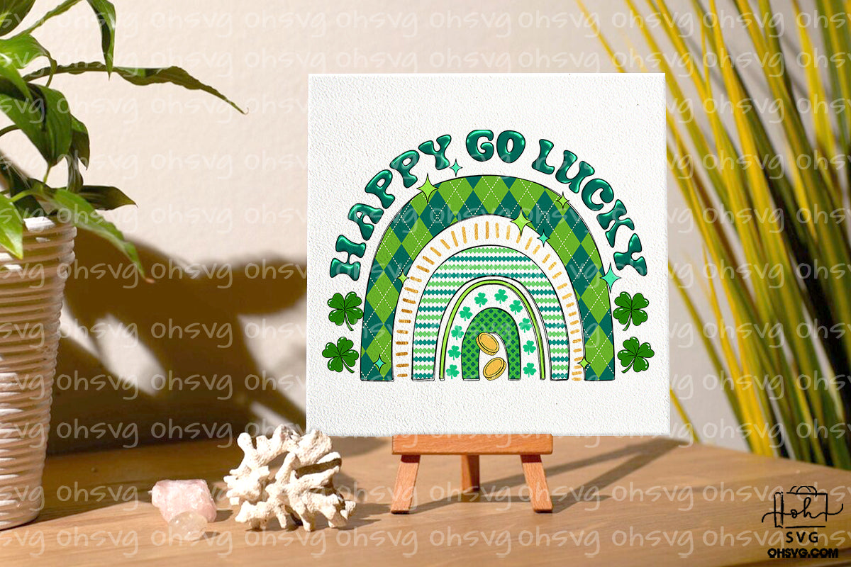 Happy Go Lucky PNG, Rainbow St Patrick's Day PNG, Lucky Shamrock PNG