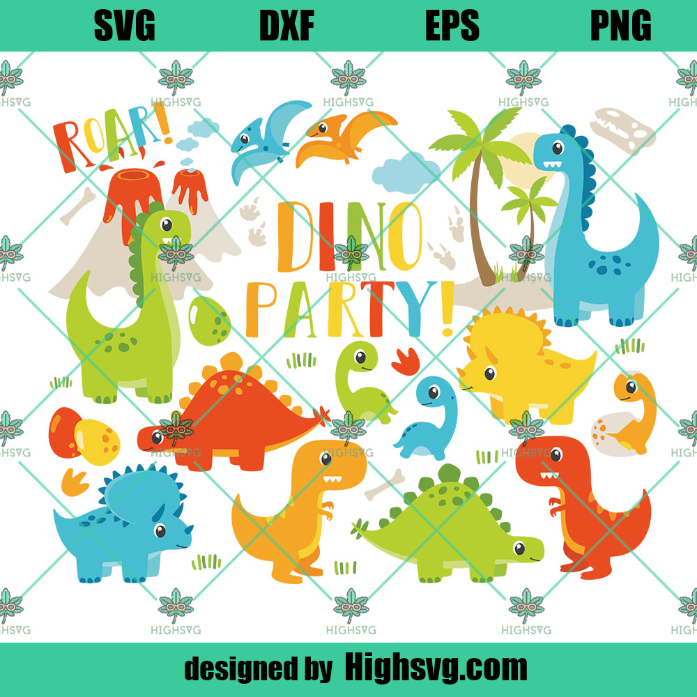 Dinosaur SVG, Cute Dinosaur SVG, Dino Party SVG PNG DXF Cut Files For Cricut