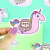 Unicorn Sloth Sticker, Vinyl Decal, Fun Stickers, Colorful Stickers, Rainbow Unicorn, Pool Float, Summer Gift