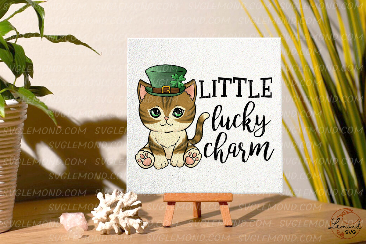 Little The Lucky Charm PNG, Cat St Patricks Day PNG, Animal St Patricks Day PNG