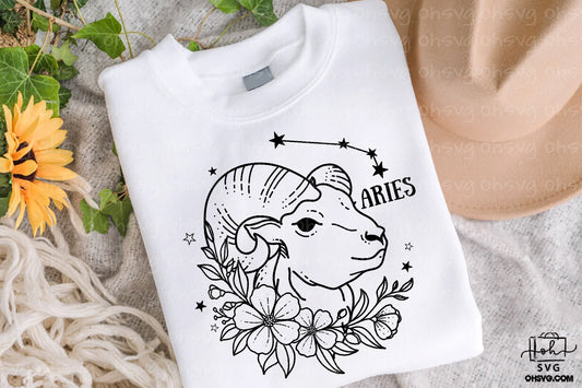 Aries Floral Zodiac Sign PNG, Astrology PNG, Aries Flower Zodiac Sign PNG, Aries PNG