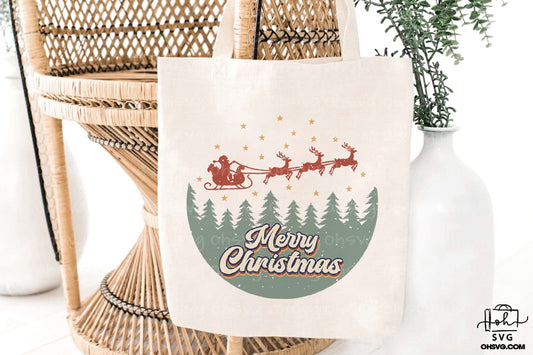 Santa Reindeer Sleigh Ride PNG, Vintage Christmas PNG, Retro Christmas PNG