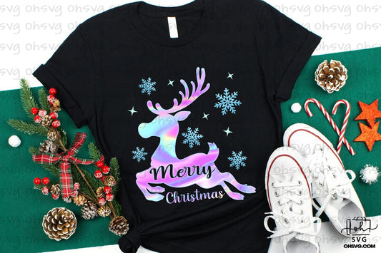 Merry Christmas PNG, Holographic Reindeer PNG, Hologram Christmas PNG