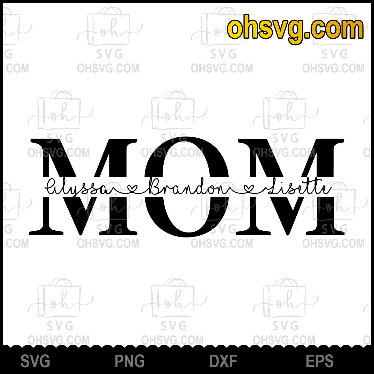 Mom SVG, Personalized Name Child SVG, Mother's day SVG, Cricut Monogram Split Middle Cameo