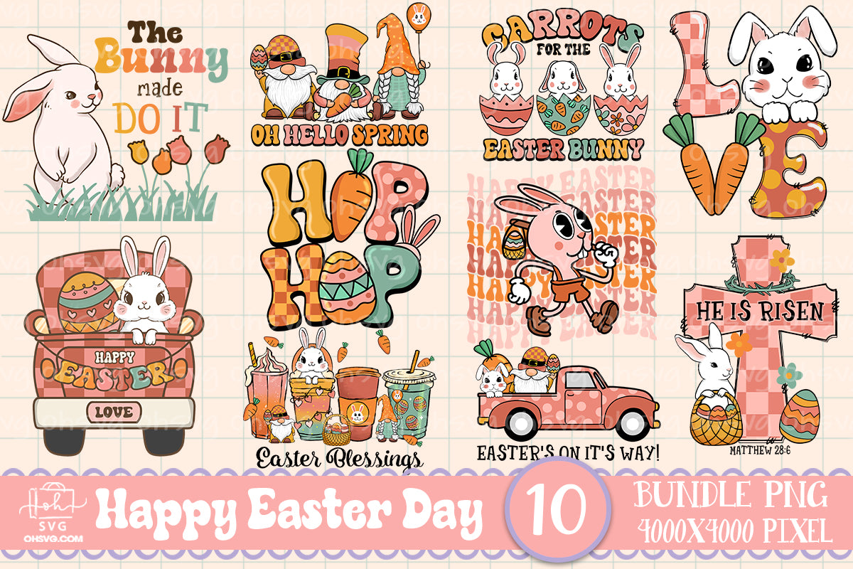 Happy Easter Day Bundle PNG, Bunny Easter PNG, Love Easter PNG
