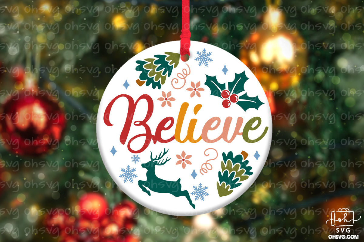 Believe PNG, Christmas Ornament PNG, Christmas Scene PNG, Round Ornament PNG