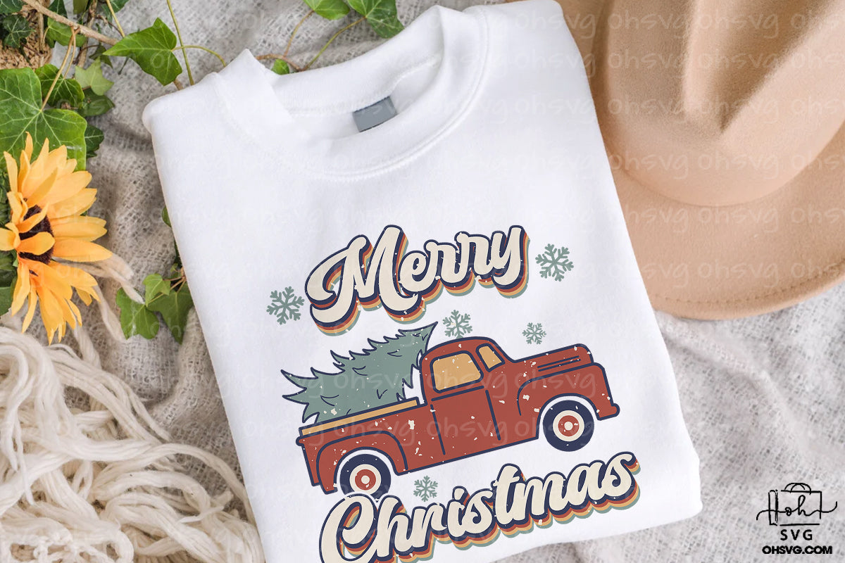 Old Truck Merry Christmas PNG, Vintage Christmas PNG, Retro Christmas PNG