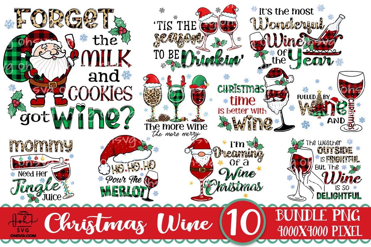 Christmas Wine PNG Bundle, Christmas Wine PNG, Christmas Drinking PNG, Christmas Sayings Quotes