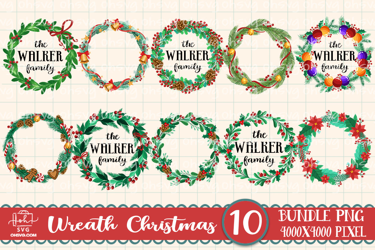 Christmas Wreath PNG Bundle, Monogram Garland Christmas Wreath PNG, Christmas Decor PNG