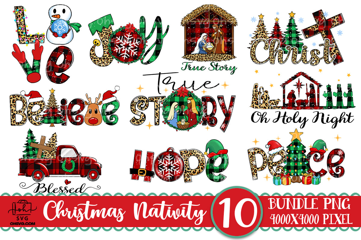 Nativity Christmas PNG Bundle, Merry Christmas PNG, Believe Peace Love Hope Joy PNG