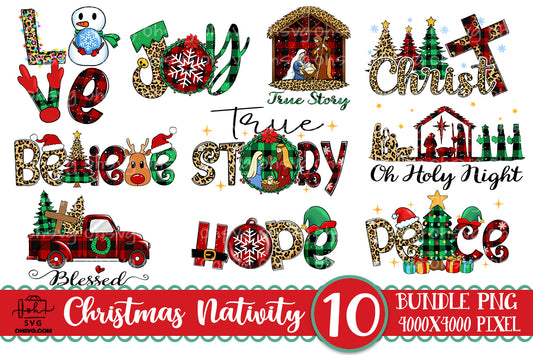 Nativity Christmas PNG Bundle, Merry Christmas PNG, Believe Peace Love Hope Joy PNG