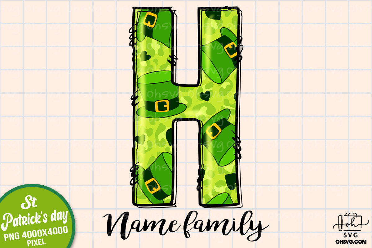 Letter H Patricks Day PNG, Custome Name Family St Patrick's Day, Shamrock Irish Alphabet PNG
