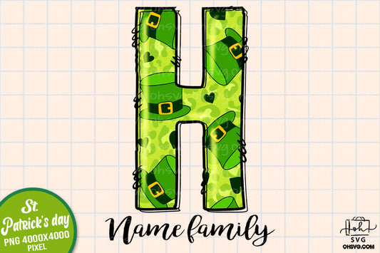 Letter H Patricks Day PNG, Custome Name Family St Patrick's Day, Shamrock Irish Alphabet PNG