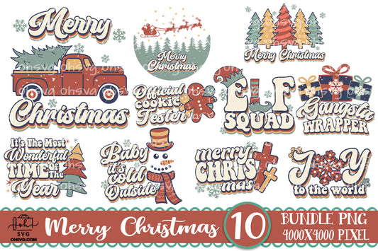 Vintage Christmas PNG Bundle, Christmas Sayings PNG, Vintage Retro Christmas PNG