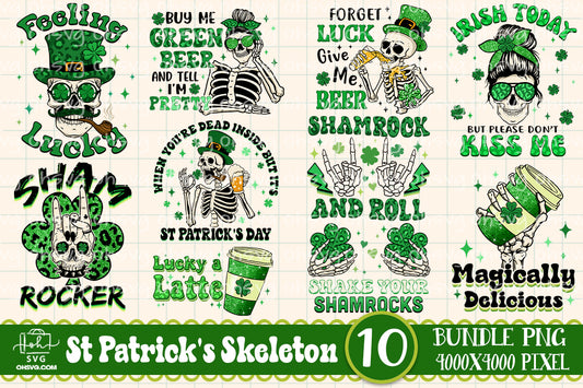 St Patricks Day Bundle PNG, PNG, Skeleton St Patrick's Day PNG, Shamrock PNG, Lucky St Patricks