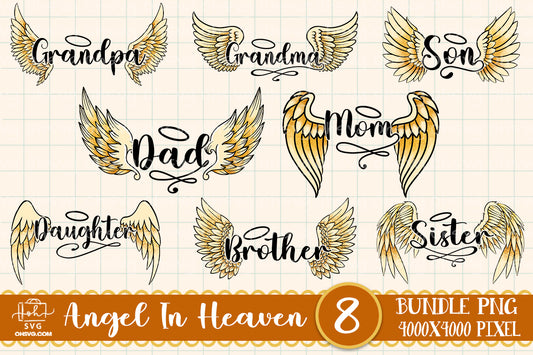 My Love In Heaven Bundle PNG, Angel Wings PNG, Memorial Family PNG
