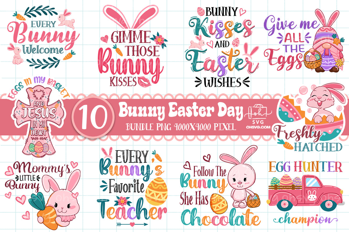 Bunny Easter Bundle PNG, Rabbit Easter PNG, Happy Easter PNG