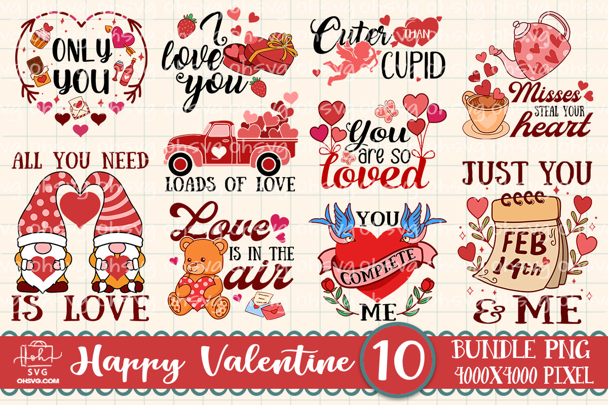 Valentine Bundle PNG, Happy Valentine PNG, Love Day PNG, Heart PNG