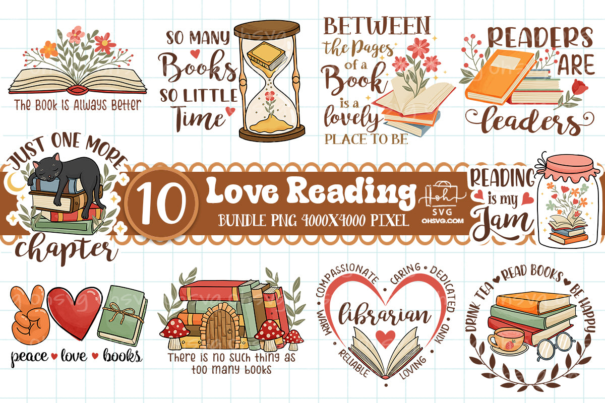 Love Reading Bundle PNG, Book Lover PNG, Reading Book PNG