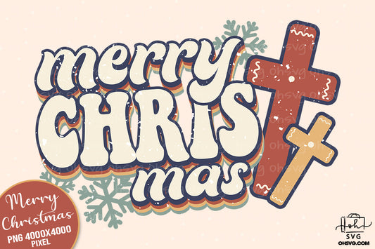 Merry Christmas PNG, Vintage Cross Christmas PNG, Retro Cross Christmas PNG