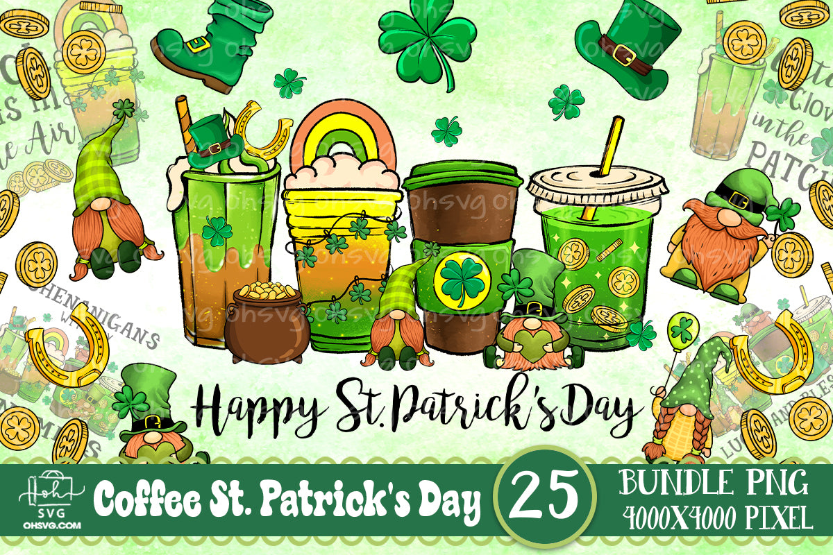 Happy St Patricks Day PNG Bundle, Coffee St Patricks Day PNG, Drinks St Patricks Day PNG