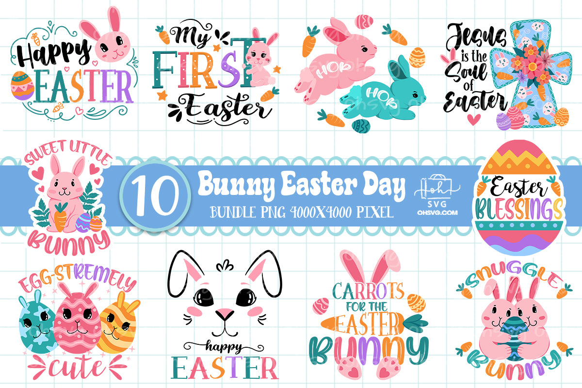 Bunny Easter Bundle PNG, Happy Easter PNG, Rabbit Easter PNG