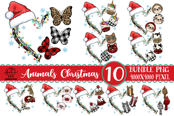 Christmas Heart Animals Bundle PNG, Animals Lover PNG, Santa Animals C ...