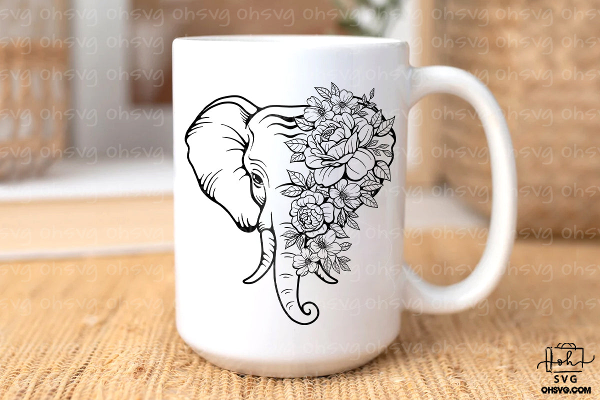 Elephant With Flowers PNG, Elephant Floral PNG, Elephant Face PNG, Elephant Head PNG