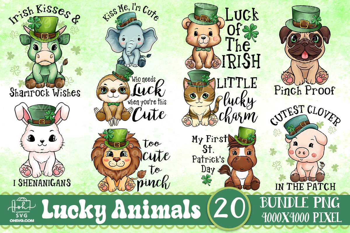 Animal St Patricks Day PNG Bundle, Lucky Animal & Quotes PNG