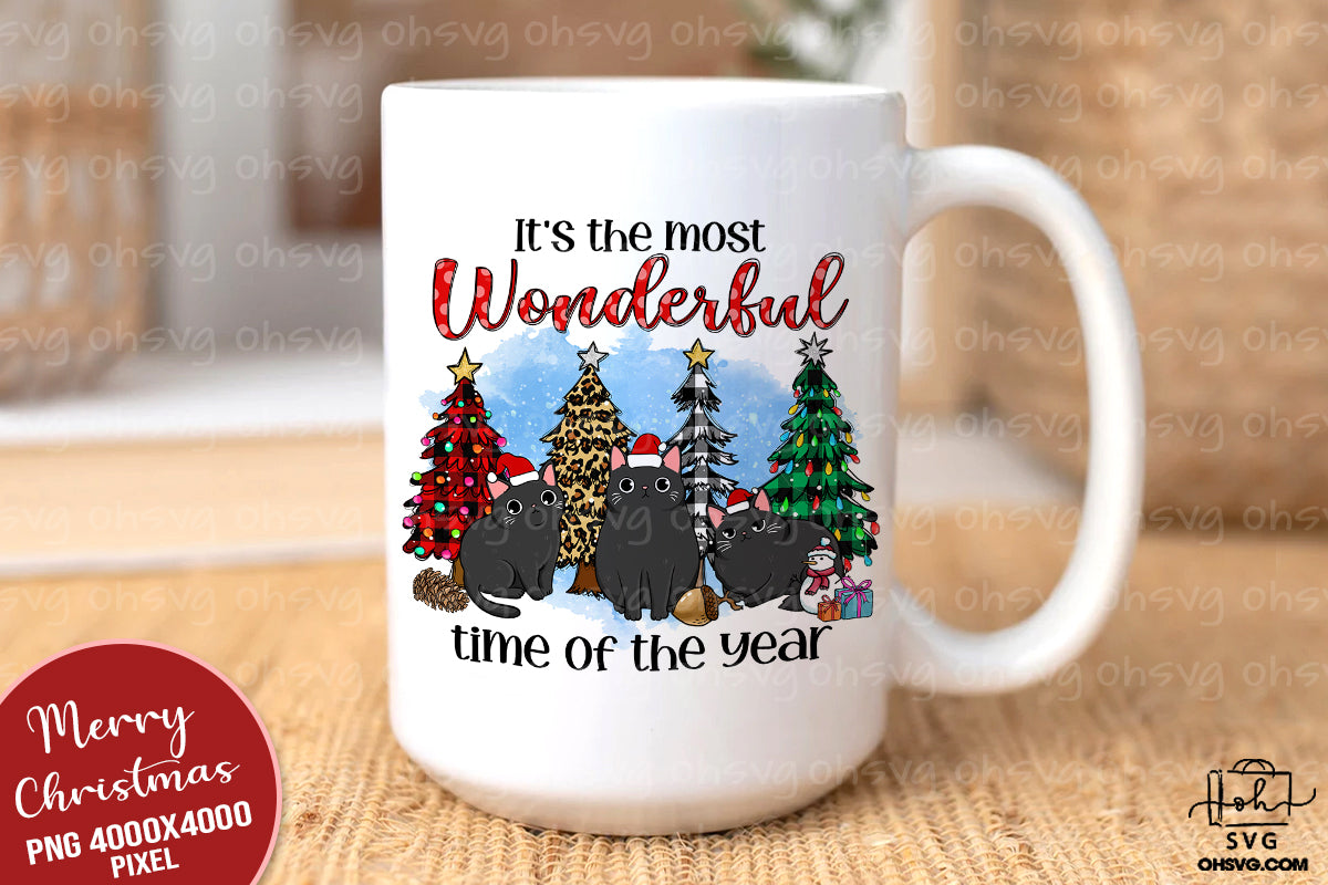 It's The Most Wonderful Time Of The Year Black Cat Christmas PNG, Black Cat Christmas Trees PNG