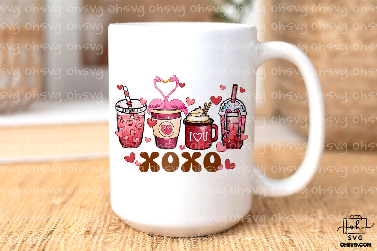 Flamingo Coffee Xoxo Valentine PNG, Flamingo Valentine PNG, Flamingo Drinks Valentine PNG