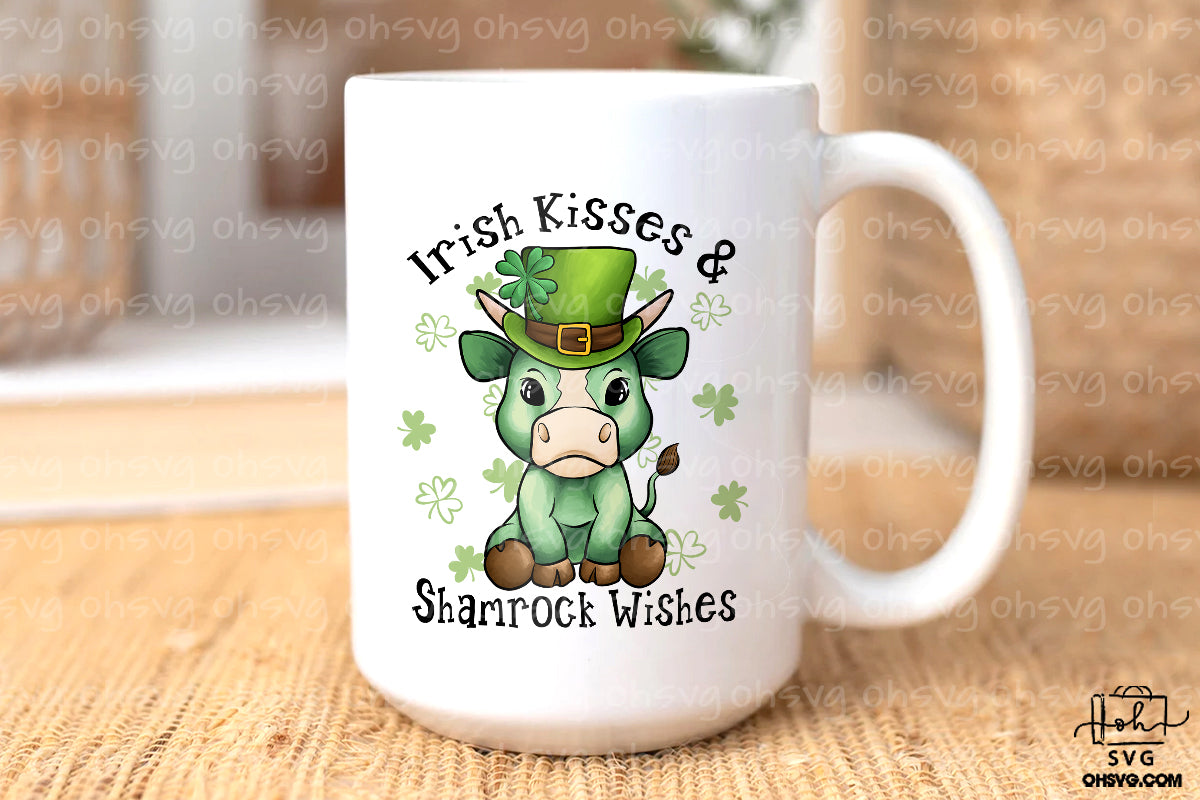 Irish Kisses & Shamrock Wishes PNG, Cow St Patricks Day PNG, Animal St Patricks Day PNG