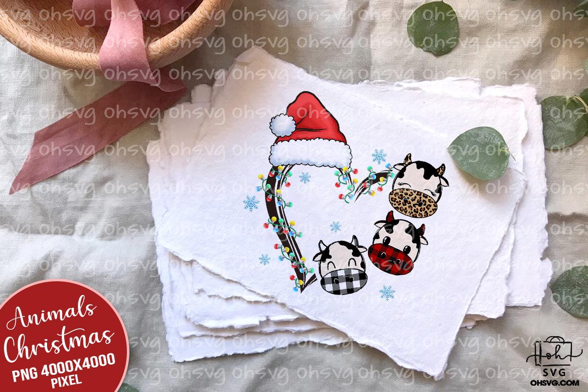 Christmas Heart Cow PNG, Cow Christmas PNG, Santa Cow Heart PNG, Cow Lovers PNG