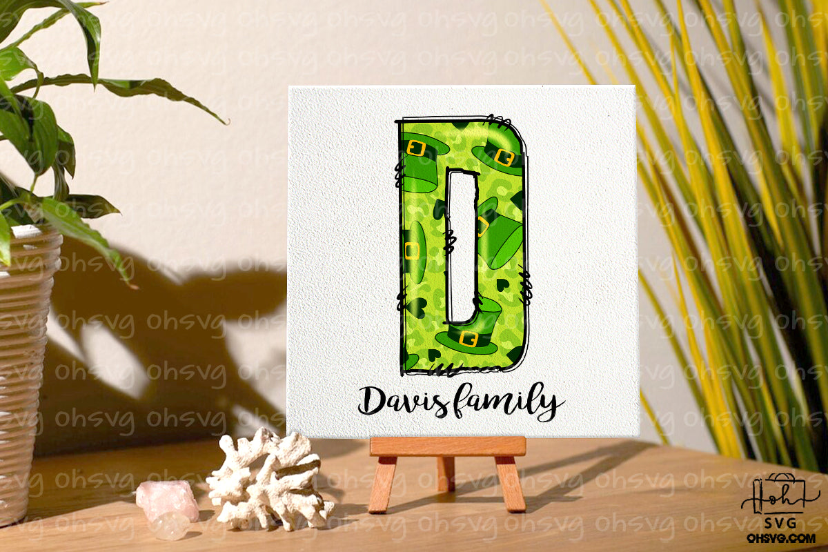 Letter D Patricks Day PNG, Custome Name Family St Patrick's Day, Shamrock Irish Alphabet PNG