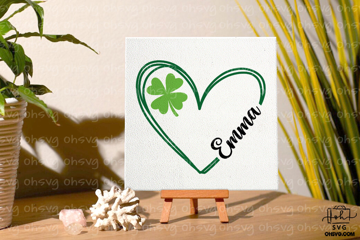 Heart Four-leaf Clover Custom Name PNG, Shamrock Heart St Patrick's Day PNG