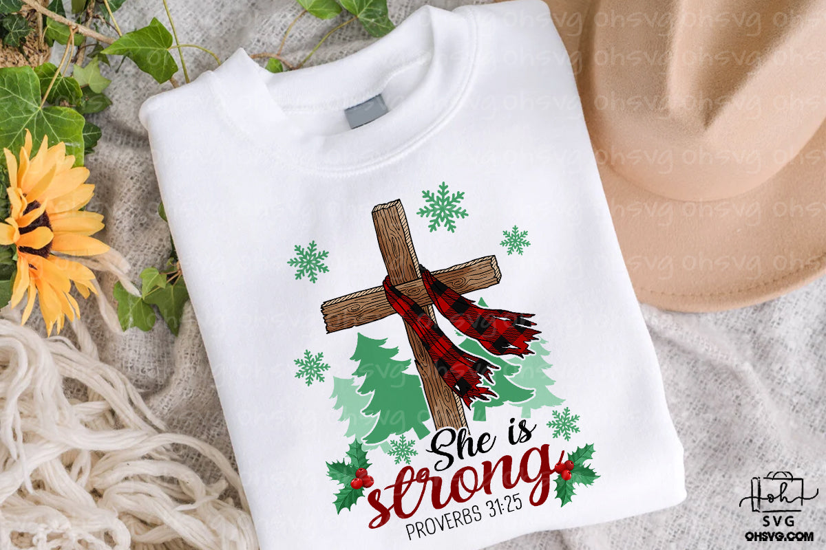 She Is Strong PNG, Christian Christmas PNG, Religious Faith Christmas PNG