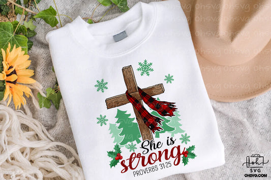 She Is Strong PNG, Christian Christmas PNG, Religious Faith Christmas PNG