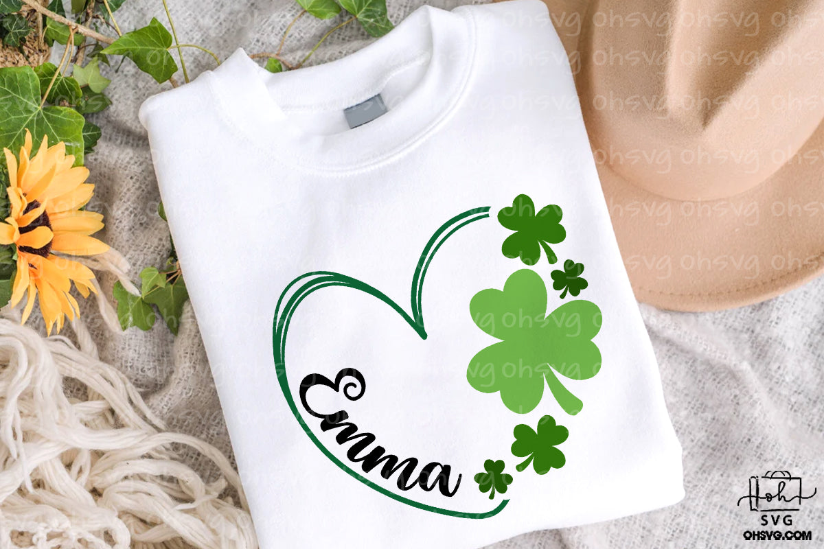 Heart Shamrocks Custom Name PNG, Shamrock Heart St Patrick's Day PNG