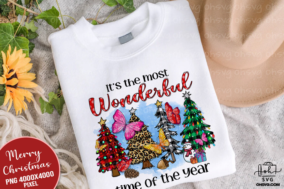 It's The Most Wonderful Time Of The Year Butterfly Christmas PNG, Butterfly Christmas Trees PNG