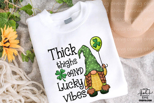 Thick Thighs And Lucky Vibes PNG, St Patricks Day PNG, Gnome St Patrick's Day PNG
