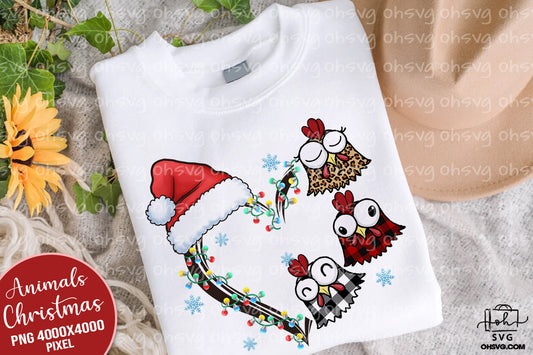 Christmas Heart Chicken PNG, Chicken Christmas PNG, Santa Chicken Heart PNG