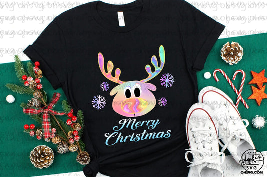 Merry Christmas PNG, Holographic Reindeer PNG, Hologram Christmas PNG