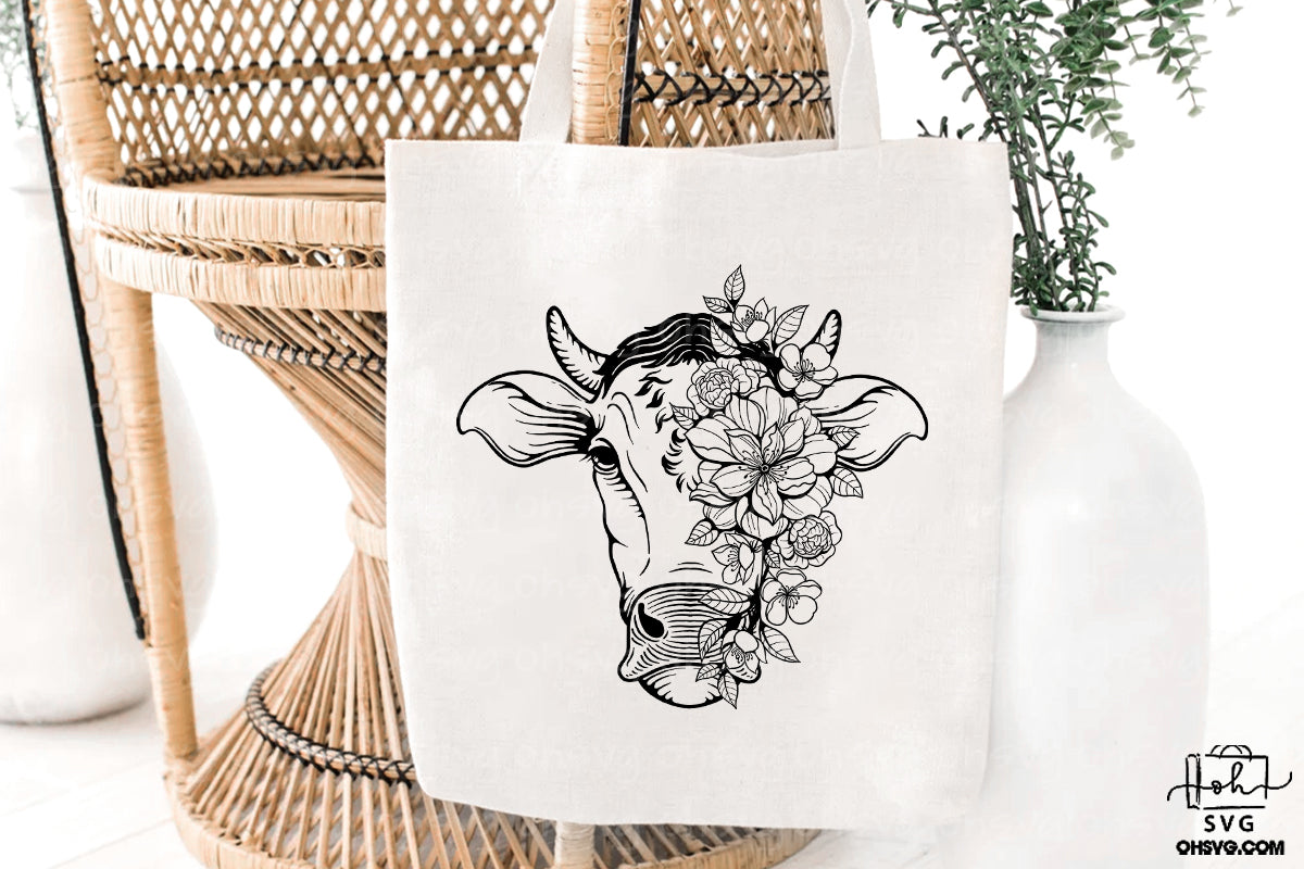 Cow With Flowers PNG, Cow Floral PNG, Cow Face PNG, Heifer Flowers PNG, Cow Head PNG