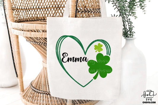 Heart Shamrocks Custom Name PNG, Shamrock Heart St Patrick's Day PNG
