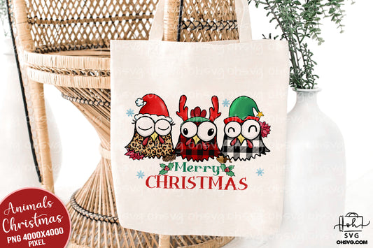 Merry Christmas Chicken PNG, Plaid Leopard Chicken PNG, Santa Reindeer Chicken PNG