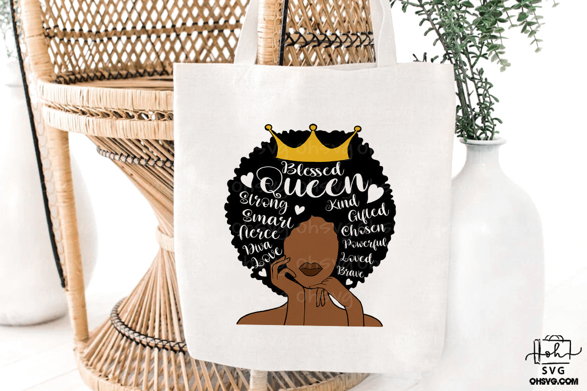 Blessed Queen PNG, Afro Woman Words PNG, Black Woman Faith PNG