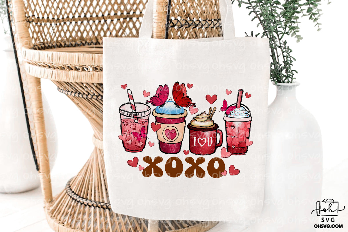 Butterfly Coffee Xoxo Valentine PNG, Butterfly Valentine PNG, Butterfly Drinks Valentine PNG